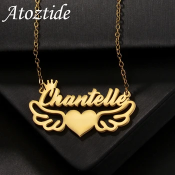 Atoztide Персонализированные Именные ожерелья для женщин с подвеской в виде крыла в виде сердца, Цепочка из нержавеющей стали, Рождественский ювелирный подарок