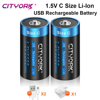 CITYORK Литий-Ионная Аккумуляторная Батарея размера 1.5V C LR14 R14 C Cell Battery Type C USB-Аккумуляторы для Радио-Фонарика
