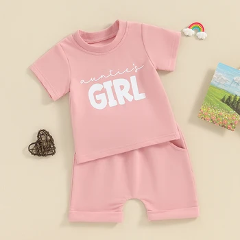Одежда Для малышей и маленьких девочек Летняя одежда Шорты для тетушкиных девочек Футболка с рукавами Топы и однотонные шорты в комплекте