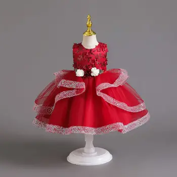 От 0 до 4 лет, Рождественский цветок, Многослойная сетка с блестками, Элегантные детские платья принцессы, одежда для маленьких девочек, детское платье, праздничная одежда