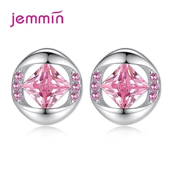 Серьги-гвоздики из настоящего серебра 925 пробы с кубическим цирконием, Розовый Прозрачный Австрийский кристалл, Циркон для женщин, украшения для ушей для девочек