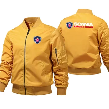 Пальто пилота с рисунком автомобиля Scania, короткая мужская бейсбольная куртка с винтажной вышивкой, зимние теплые куртки