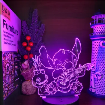 Стич 3D Лампара Ночник Мультяшная Фигурка Светодиодная Настольная Лампа 7 Цветов Изменение RBG Лампа Для Декора Комнаты Детский Подарок
