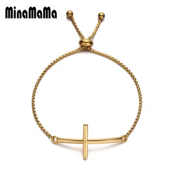 Женский браслет с цепочкой-крестом из нержавеющей стали, Регулируемый браслет, религиозные украшения