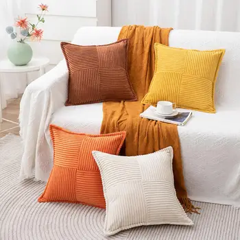 2 Упаковки наволочек 18 x 18 дюймов для декора дивана-кровати в гостиной Мягкий вельветовый текстурированный чехол для подушки в стиле пэчворк