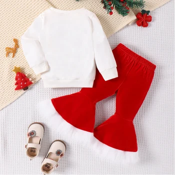 Комплект рождественской одежды для новорожденной девочки, Рождественские брюки-клеш, топ с длинным рукавом, расклешенные брюки, первый рождественский наряд