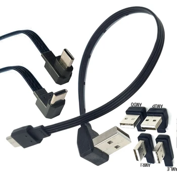 Разъем USB-C C-type с наклоном головки на 90 ° влево и вправо к разъему USB 2.0 кабель для передачи данных с разъемом USB C-type плоский кабель 0,5 м-1 м Huawei type-c da