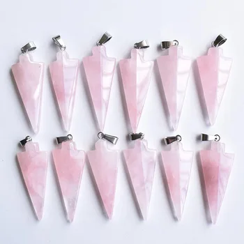 Оптовая продажа 12 шт./лот, хорошее качество, натуральный розовый кварц, подвески в форме стрелы, подвески для изготовления ювелирных изделий из ожерелья, бесплатная доставка