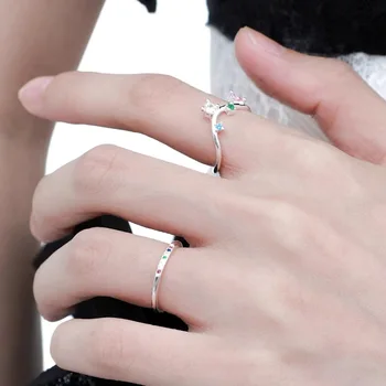 Серебряное кольцо с открытым пальцем 925 пробы, радужный камень, Прозрачный Розовый, Элегантный геометрический, штабелируемый для женщин, подарок для девочек, Прямая поставка Оптом