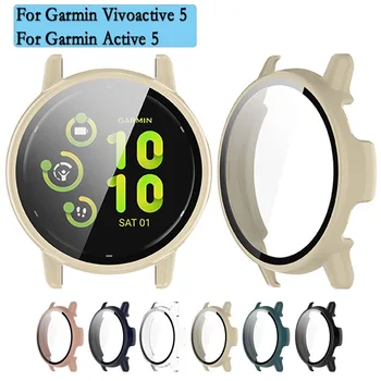 Чехол 2 В 1 для Garmin Active 5 Жесткий чехол для ПК с полным покрытием и защитной пленкой из закаленного стекла для Garmin Vivoactive 5