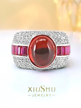 Роскошный набор Искусственный красный Халцедон Серебряное кольцо 925 пробы с Высокоуглеродистым бриллиантом Кольцо Старинные Свадебные украшения