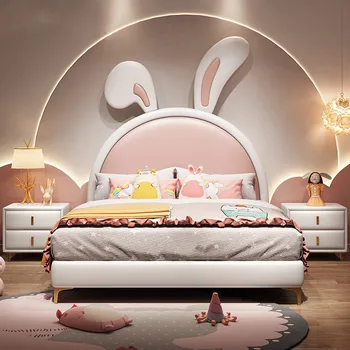 Продукт может быть индивидуализирован Современная Роскошная Детская кровать с заячьими ушками Для девочек, кровать принцессы, Мультяшная Милая кровать для девочек