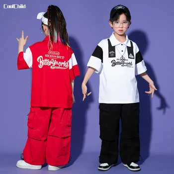 Рубашка поло в стиле хип-хоп для мальчиков, однотонные брюки-карго, футболка для девочек, джоггеры для уличных танцев, Детская спортивная форма, комплекты одежды, Детский джазовый костюм