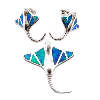 Модное ожерелье с подвеской и серьгами из голубого опала, женские ювелирные изделия