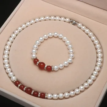 8 мм-10 мм набор браслетов из белого жемчуга в виде ракушки для мам, свекрови, агатовые ожерелья, подвесные цепочки, подарки