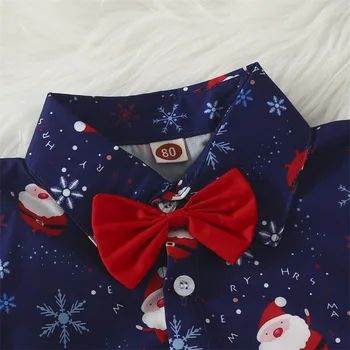 Костюм джентльмена для мальчика, рождественская одежда для малышей, рубашка с короткими рукавами и красными шортами на пуговицах с лацканами Санта-Клауса.
