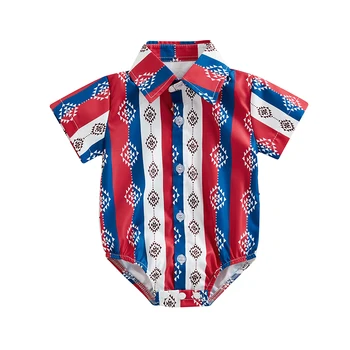 Детская рубашка в западном стиле, комбинезон с коротким рукавом, боди на пуговицах с лацканами, одежда для новорожденных