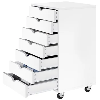 Картотечные шкафы Dextrus с 7 выдвижными ящиками, Офисный Деревянный картотечный комод, Мобильный органайзер для хранения, выдвижной ящик для хранения, белый
