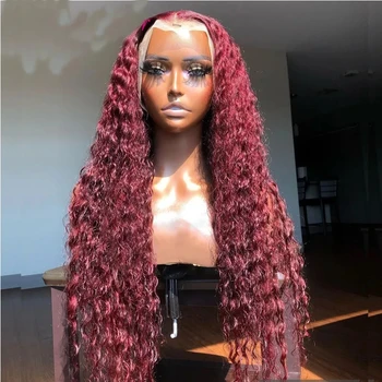 Кудрявый Бордовый Предварительно Выщипанный Мягкий Бесклеевой парик с длинными кружевами спереди 180% плотности для чернокожих женщин 99j Babyhair Daily Wine Red