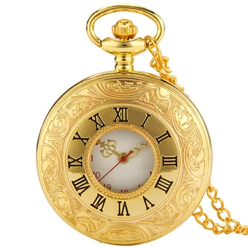Роскошное Золотое Ожерелье Карманные Часы Полые Классические Римские Цифры Кварцевый Аналоговый Кулон Цепочка Старинные Часы Подарок Мужчинам Женщинам