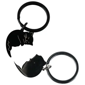 1 Пара Брелок для ключей Cat из нержавеющей стали Юбилейный Черно-белый брелок для ключей Офисный
