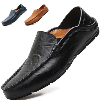 Мужские лоферы 2023, Новая обувь из натуральной кожи, мужская повседневная обувь, Дышащие кроссовки, мужская обувь для вождения, комфортные балетки на плоской подошве, Большие размеры 37-47