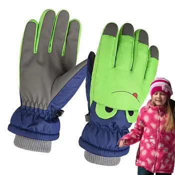 Лыжные перчатки для детей, теплые перчатки с мультяшным мишкой, дышащие ветрозащитные нескользящие легкие зимние перчатки для детей, девочек в холодную погоду