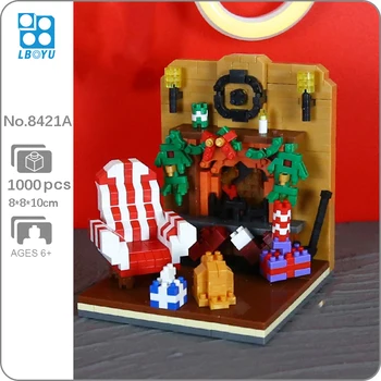 Boyu 8421A Архитектура, Веселый Рождественский дом, Камин, Модель дивана, Мини-Алмазные блоки, Кирпичи, Строительная игрушка для детей без коробки